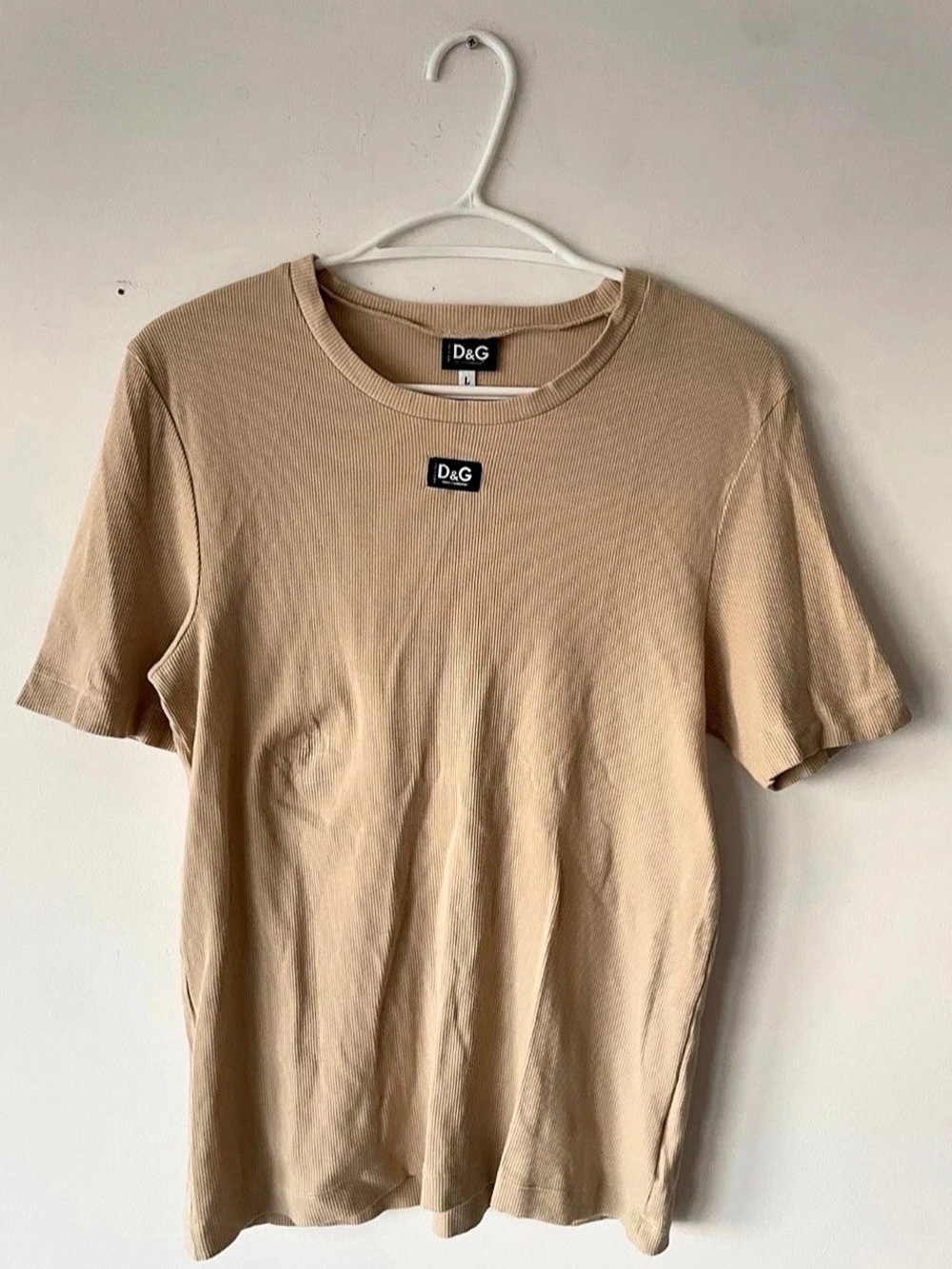 D&G Ribbed Short Sleeve Top in Brown Size Large